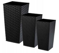 KADAX Set di vasi da fiori in rattan, fioriera in plastica, 30+35+40 cm, Nero