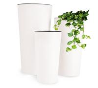 KADAX Set di 3 vasi da fiori con trucioli di legno, elegante vaso con inserto estraibile, protezione per vaso di fiori per ufficio, fioriera, vaso, ciotola da giardino (Bianco)