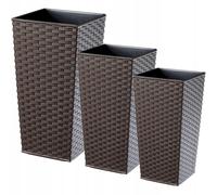 Kadax Set di 3 vasi per piante Rattan in plastica H 46,5/57,5/68 cm Marrone