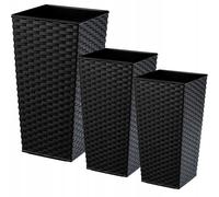 KADAX Set di 3 vasi Alti per Piante, Nero Rattan, H 46,5/57,5/68 cm - fioriera Grande per Esterni, Vaso da Giardino Robusto