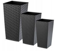 KADAX Set di 3 vasi alti per piante, Grafite Rattan, H 57,5/68 / 75,5 cm - vaso per piante da esterno, fioriera moderna da balcone