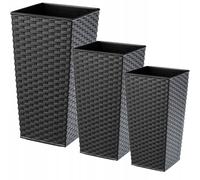 KADAX Set di 3 vasi alti per piante, Grafite Rattan, H 57,5/68 / 75,5 cm - vaso per piante da esterno, fioriera moderna da balcone