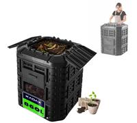 KADAX Sistema di compostaggio del modulo, composter rapido Realizzato in plastica, composter con Pulsanti, Compost Termico Nero con Coperchio Pieghevole (860L)