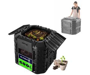 KADAX Sistema di compostaggio del modulo, composter rapido Realizzato in plastica, composter con Pulsanti, Compost Termico Nero con Coperchio Pieghevole (600L)