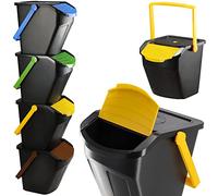 KADAX Sistema di Pattumiere Impilabili in Plastica per la Raccolta Differenziata, Bidoni della Spazzatura con Coperchio per Interno (Set di 4, 25 L)