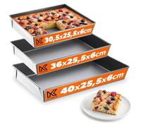 KADAX Stampi per Torte Rettangolari - Set di 3 (Argento) - Grande Stampo da Pasticceria con Rivestimento Antiaderente e Bordi Alti, Accessorio da Cucina