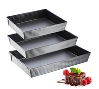 KADAX Stampo per torta rettangolare - Set di 3 (nero), grande stampo per pasticceria con rivestimento antiaderente e bordi alti, accessorio da cucina