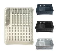 KADAX Stender rettangolare per stoviglie da cucina con portaposate, scolapiatti con vassoio di drenaggio, scolapiatti per la cucina, scolapiatti (Bianco)