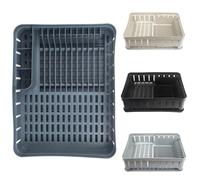 KADAX Stender rettangolare per stoviglie da cucina con portaposate, scolapiatti con vassoio di drenaggio, scolapiatti per la cucina, scolapiatti (Grigio scuro)