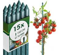KADAX Supporti in Acciaio Plasticato - 15 x 150cmx16mm, Sostegni per Pomodori, Bastoncini di Supporto per Piante Rampicanti, Pali per Orto e Giardino