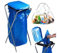 KADAX Supporto singolo per sacchi della spazzatura in 5 versioni di colore, supporto per la raccolta differenziata con coperchio in plastica, supporto per sacchi della spazzatura da 120 litri (blu)