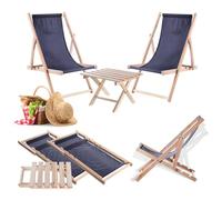 KADAX Tavolo pieghevole con 2 sedie a sdraio, piccolo tavolo da giardino in legno, tavolino da caffè pieghevole (blu scuro)