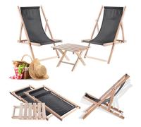 KADAX Tavolo pieghevole con 2 sedie a sdraio, piccolo tavolo da giardino in legno, tavolino da caffè pieghevole (grigio scuro)