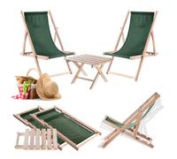 KADAX Tavolo pieghevole con 2 sedie a sdraio, piccolo tavolo da giardino in legno, tavolino da caffè pieghevole (verde scuro)
