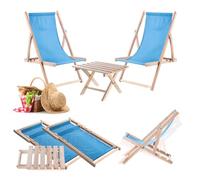 KADAX Tavolo pieghevole con 2 sedie a sdraio, piccolo tavolo da giardino in legno, tavolino da giardino per balcone e giardino, tavolino piccolo da balcone pieghevole (blu)