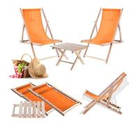 KADAX Tavolo pieghevole con 2 sedie a sdraio, piccolo tavolo da giardino in legno, tavolino da giardino per balcone e giardino, tavolino piccolo da balcone pieghevole (arancione)