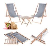 KADAX Tavolo pieghevole con 2 sedie a sdraio, piccolo tavolo da giardino in legno, tavolino da giardino per balcone e giardino, tavolino piccolo da balcone pieghevole (grigio)