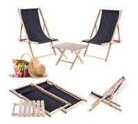 KADAX Tavolo pieghevole con 2 sedie a sdraio, piccolo tavolo da giardino in legno, tavolino da giardino per balcone e giardino, tavolino piccolo da balcone pieghevole (nero)