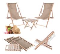 KADAX Tavolo pieghevole con 2 sedie a sdraio, piccolo tavolo da giardino in legno, tavolino da giardino per balcone e giardino, tavolino piccolo da balcone pieghevole (beige)