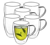 KADAX Tazza in Vetro, 270 ml, Tazza a Doppia Parete, Bicchiere per Tè, Caffè, Latte, Tazza Termica con Manico, Vetro da tè, Tazze termiche Vetro, 18,5x9,5x12 cm