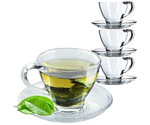 KADAX Tazza in Vetro Con Piattino, 200 ml/250 ml, Set di Tazze Trasparenti per Tè e Caffè Con Sottobicchieri (Hannah/4 Pezzi)