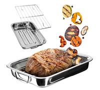 KADAX Teglia per arrosti, in acciaio inox, padella quadrata con inserto, in 4 diverse misure, griglia per forno, stampo da forno (30 x 22 x 6 cm, argento)
