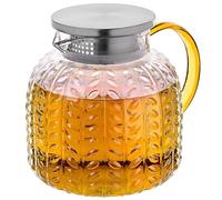 KADAX Teiera 1,3 litri in vetro borosilicato, caraffa in vetro resistente al calore con coperchio in acciaio inox e filtro integrato, teiera in vetro, caraffa in vetro