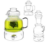 KADAX Teiera da 1,5 l Con Set di Fornelli, in Vetro Con Scaldabagno, Caraffa Con Filtro e Coperchio per Tè Sfuso, Servizio da Tè (Con Colino)