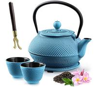 KADAX Teiera giapponese, 850ml Bollitore in ghisa, ⌀15cm Caraffa con filtro a rete e manico robusto, servizio da tè di stile giapponese, tradizionale bollitore in ferro (Blu)