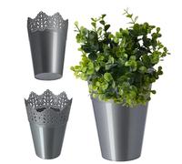 Kadax Top Flower Pentola in plastica, 9 colori, vaso di fiori con motivi in pizzo, protezione del floreale per ufficio, vaso di fiori, costante (? 14,5 cm, alto, argento)