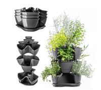 KADAX Torre verticale per piante in plastica resistente, 3 l, 9 l, vaso verticale per balcone, terrazza, vasi impilabili (in piedi 3, grafite)