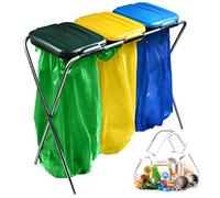 KADAX Tripla porta sacchi della spazzatura, supporto per spazzatura con coperchio in plastica, per sacchetti da 120 l (verde-giallo-blu)