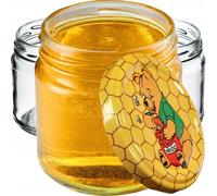 KADAX Barattoli Ermetici di Vetro da 200 ml, Vassetti Piccoli con Coperchio a Vite per Conserve di Frutta, Marmellate e Yogurt (Set di 50, Miele)