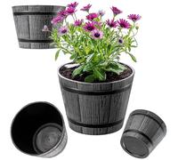 KADAX Vaso a Forma di Barile Ø 23 cm, Vaso Decorativo in Plastica per Interni ed Esterni, Aspetto Naturale del Legno (Grigio Scuro)