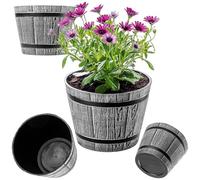 KADAX Vaso a Forma di Barile Ø 23 cm, Vaso Decorativo in Plastica per Interni ed Esterni, Aspetto Naturale del Legno (Grigio Chiaro)
