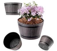 KADAX Vaso a Forma di Barile Ø 30 cm, Vaso Decorativo in Plastica per Interni ed Esterni, Aspetto Naturale del Legno (Marrone)