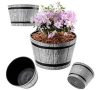KADAX Vaso a Forma di Barile Ø 30 cm, Vaso Decorativo in Plastica per Interni ed Esterni, Aspetto Naturale del Legno (Grigio Chiaro)