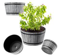 KADAX Vaso a Forma di Barile Ø 40 cm, Vaso Decorativo in Plastica per Interni ed Esterni, Aspetto Naturale del Legno (Grigio Chiaro)