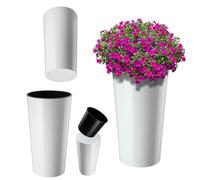 KADAX Vaso Alto Ø30x57,5 cm per Piante da Balcone e Giardino, Grande Fioriera per Aggiungere Eleganza a Ogni Spazio Abitativo, Sia Interno che Esterno (Blanco Liscio)