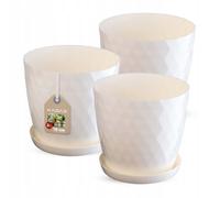 KADAX Vaso da fiori in plastica con sottovaso, vaso in materiale leggero, vaso decorativo per erbe aromatiche, vaso per fiori, piante, cactus e piante grasse (set da 3-18 cm, ecru)