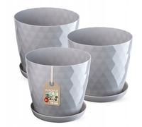 KADAX Vaso con Piatto, Vaso da Fiori, Rotondo, 18 cm, Grigio, 3 Unità
