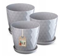 KADAX Vaso con Piatto, Vaso da Fiori, Rotondo, 25 cm, Grigio, 3 Unità