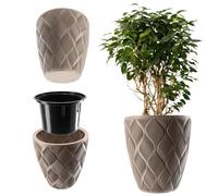 KADAX Vaso da fiori con inserto e manici, in plastica in 5 misure, vaso resistente ai raggi UV, vaso alto resistente alle intemperie, vaso con effetto 3D (beige basso)