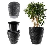 KADAX Vaso da fiori con inserto e manici, in plastica in 5 misure, vaso resistente ai raggi UV, vaso alto resistente alle intemperie, vaso con effetto 3D (antracite 39 cm)