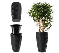 KADAX Vaso da fiori con inserto e manici, in plastica in 5 misure, vaso resistente ai raggi UV, vaso alto resistente alle intemperie, vaso con effetto 3D (nero alto)