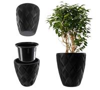 KADAX Vaso da fiori con inserto e manici, in plastica, resistente ai raggi UV, effetto 3D (Nero, 39 cm)