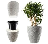 KADAX Vaso da fiori con inserto e manici, vaso in plastica in 5 misure, resistente ai raggi UV, resistente alle intemperie, vaso alto, vaso con effetto 3D (bianco basso)
