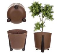 KADAX Vaso da fiori con inserto interno, in plastica, rotondo, per interni ed esterni (marrone, 34 cm), K9922