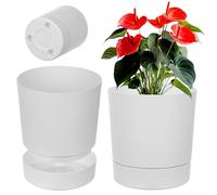 KADAX Vaso da fiori con sottovaso, diametro 27,5 cm, vaso da fiori in plastica per interni, vaso con superficie opaca per piante da interno (bianco)