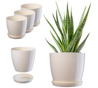 KADAX Vaso da fiori con sottovaso, in plastica, rotondo, 16 cm, crema, 3 pezzi